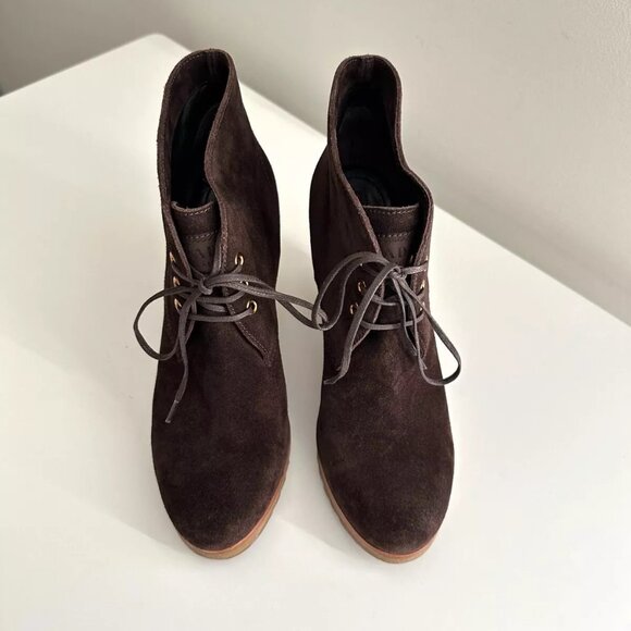 NEW PRADA Brown Suede Lace Up Rubber Heel Ankle Boots Size 38.5 - Picture 11 of 13